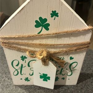 St. Patrick's Day Wooden House Decor with Green Shamrocks